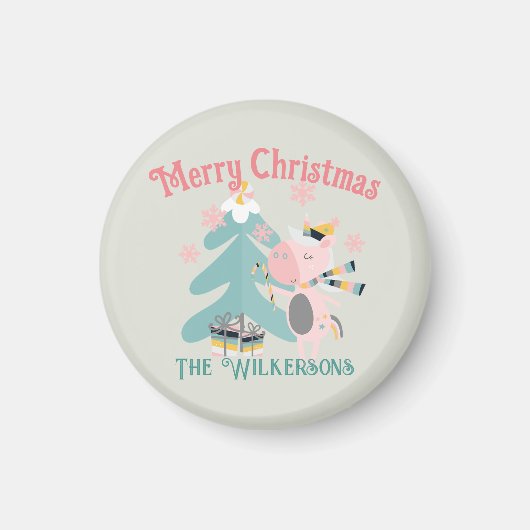 Cute Boho Kerstmis Unicorn op Sage Magneet (Voorkant)