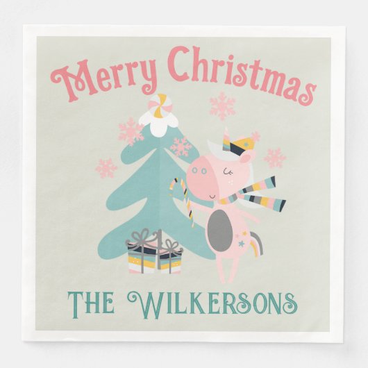 Cute Boho Kerstmis Unicorn op Sage Servet (Voorkant)