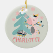 Cute Boho Kerstunicorn met naam op pagina Keramisch Ornament (Achterkant)