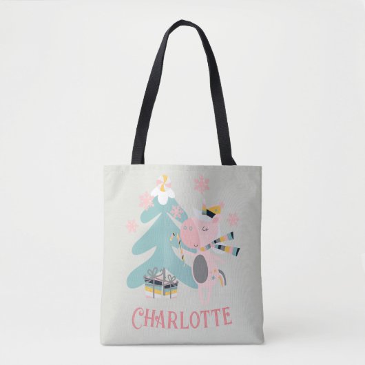 Cute Boho Kerstunicorn met naam op pagina Tote Bag (Voorkant)