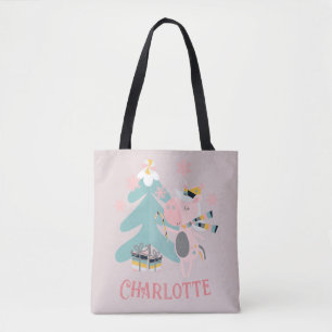 Cute Boho Kerstunicorn met naam op roze Tote Bag