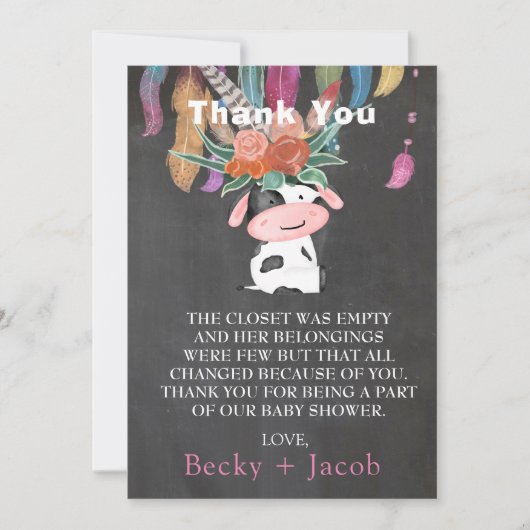 Cute Boho Koe Baby shower Bedankt kaarten (Voorkant)