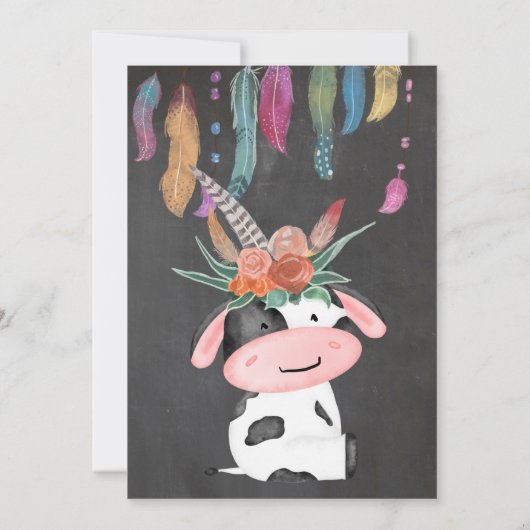 Cute Boho Koe Baby shower Bedankt kaarten (Achterkant)