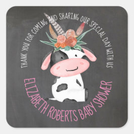 Cute Boho Koe-karton Baby shower Vierkante Sticker