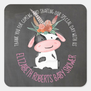 Cute Boho Koe-karton Baby shower Vierkante Sticker