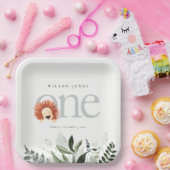 Cute Boho Lion Foliage 1e eerste verjaardag Papieren Bordje (Feest)