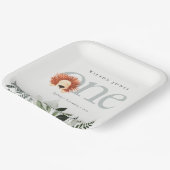 Cute Boho Lion Foliage 1e eerste verjaardag Papieren Bordje (Gebogen)