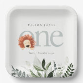Cute Boho Lion Foliage 1e eerste verjaardag Papieren Bordje (Voorkant)