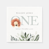 Cute Boho Lion Foliage 1e eerste verjaardag Servet (Voorkant)