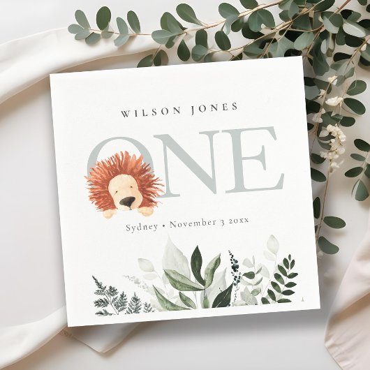 Cute Boho Lion Foliage 1e eerste verjaardag Servet
