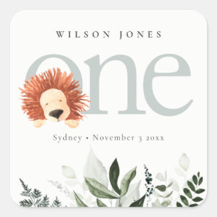 Cute Boho Lion Foliage 1e eerste verjaardag Vierkante Sticker