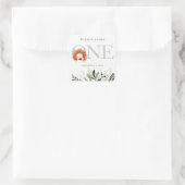 Cute Boho Lion Foliage 1e eerste verjaardag Vierkante Sticker (Tas)