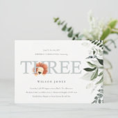 Cute Boho Lion Foliage 3rd Derde verjaardag Uitnod Bedankkaart (Staand voorkant)