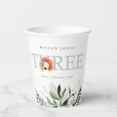 Cute Boho Lion Foliage 3rd Third Birthday Party Papieren Bekers (Voorkant)