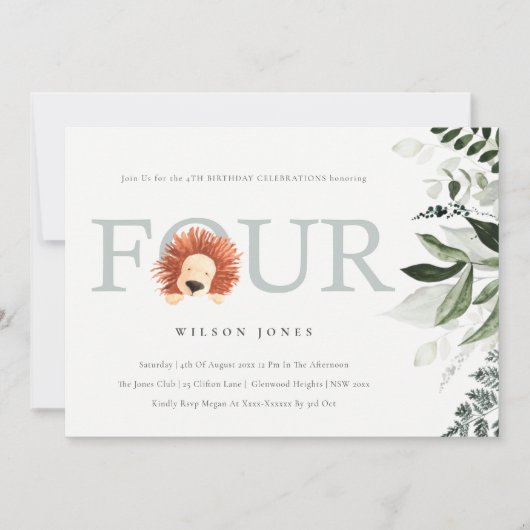 Cute Boho Lion Foliage 4e verjaardag Bedankkaart (Voorkant)