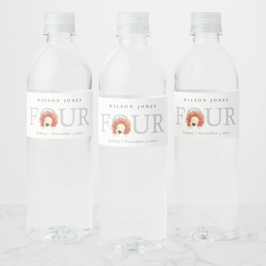 Cute Boho Lion Foliage 4e vierde verjaardag Waterfles Etiket (Flessen)