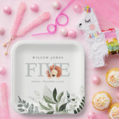 Cute Boho Lion Foliage 5e verjaardag Papieren Bordje (Feest)