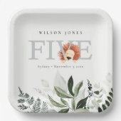 Cute Boho Lion Foliage 5e verjaardag Papieren Bordje (Voorkant)