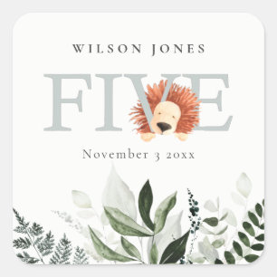Cute Boho Lion Foliage 5e vijfde verjaardag Vierkante Sticker
