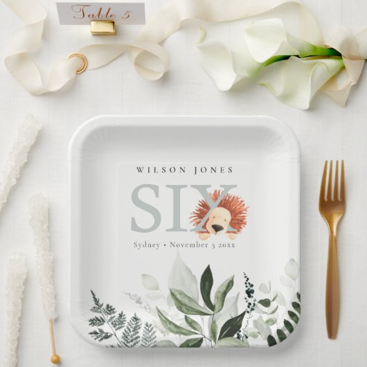 Cute Boho Lion Foliage 6e verjaardag Papieren Bordje (Huwelijk)