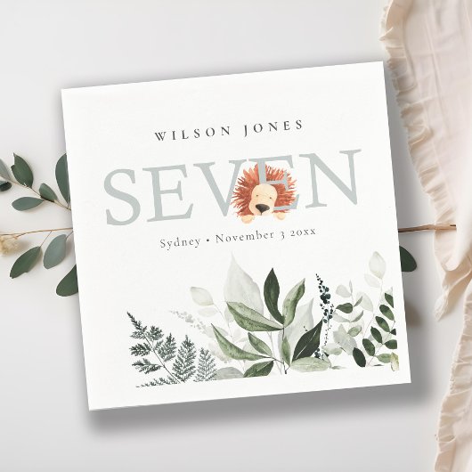 Cute Boho Lion Foliage 7e verjaardag Servet