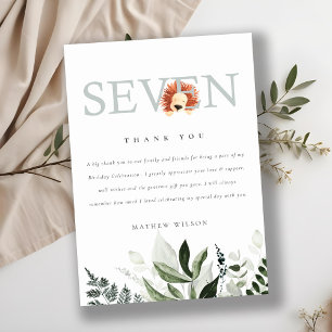 Cute Boho Lion Foliage 7e zevende verjaardag Bedankkaart