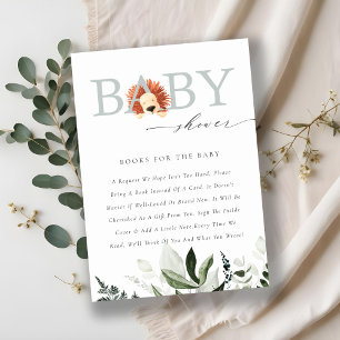 Cute Boho Lion Foliage Books for Baby shower Informatiekaartje
