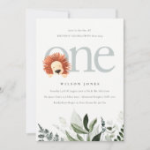 Cute Boho Lion Foliage First Birthday Party Invite Bedankkaart (Voorkant)