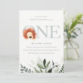 Cute Boho Lion Foliage First Birthday Party Invite Bedankkaart (Staand voorkant)