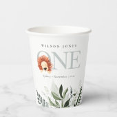 Cute Boho Lion Foliage First Birthday Party Papieren Bekers (Achterkant)