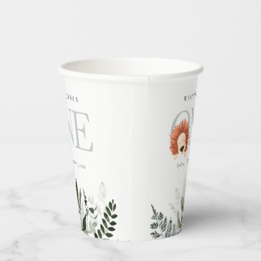 Cute Boho Lion Foliage First Birthday Party Papieren Bekers (Rechts)