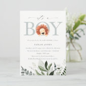 Cute Boho Lion Foliage Het is Jongen Baby shower I Bedankkaart (Staand voorkant)