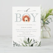 Cute Boho Lion Foliage Oh Boy Baby shower Invite Bedankkaart (Staand voorkant)
