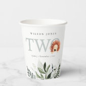 Cute Boho Lion Foliage Tweede verjaardag Papieren Bekers (Achterkant)