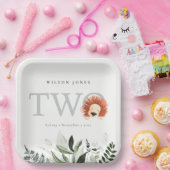 Cute Boho Lion Foliage Tweede verjaardag Papieren Bordje (Feest)