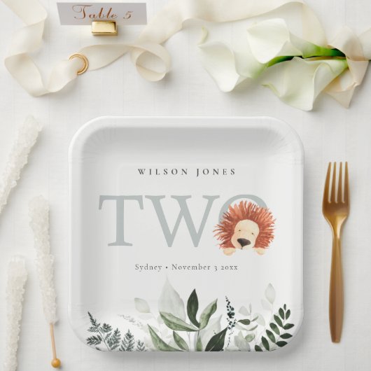 Cute Boho Lion Foliage Tweede verjaardag Papieren Bordje (Huwelijk)