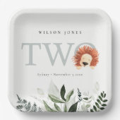 Cute Boho Lion Foliage Tweede verjaardag Papieren Bordje (Voorkant)