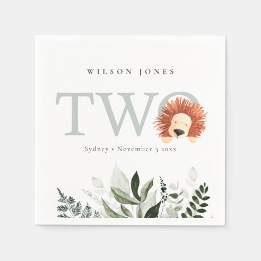 Cute Boho Lion Foliage Tweede verjaardag Servet (Voorkant)