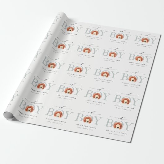 Cute Boho Lion Waterverf Oh Baby shower Cadeaupapier (Uitgerold)