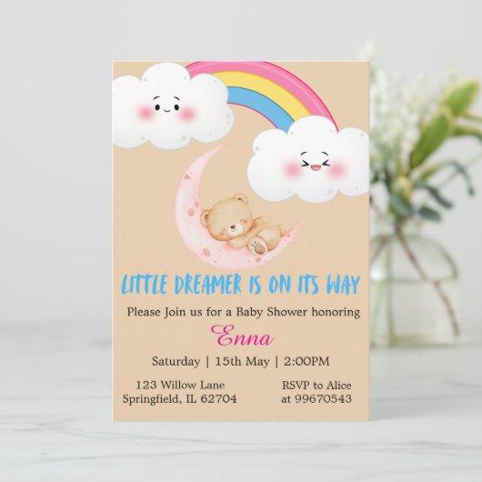 Cute Boho Little Dreamer Baby Shower Uitnodiging (Staand voorkant)