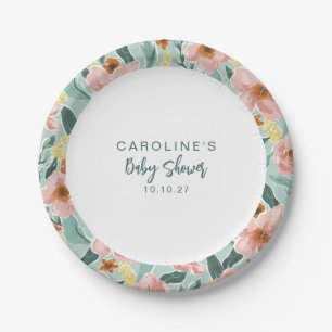 Cute Boho Mint Sage Roze Bloemstuk Aangepaste Baby Papieren Bordje