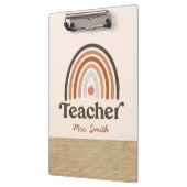 Cute Boho Modern Rainbow Faux Burlap Teacher Klembord (Links)