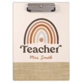 Cute Boho Modern Rainbow Faux Burlap Teacher Klembord (Voorkant)