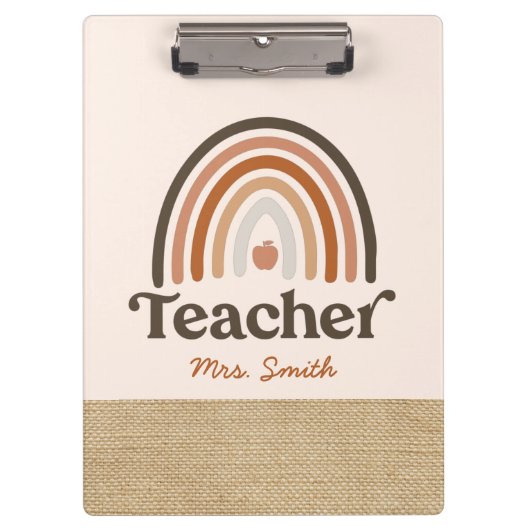 Cute Boho Modern Rainbow Faux Burlap Teacher Klembord (Voorkant)