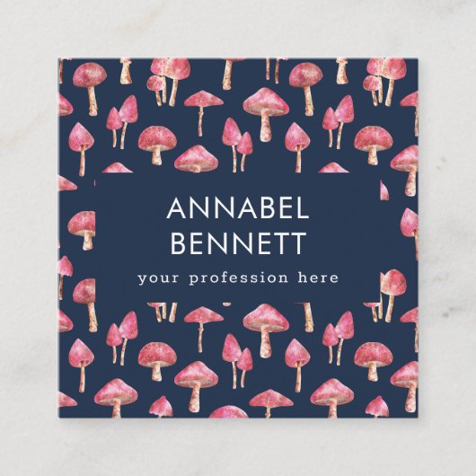 Cute Boho Mushroom Pattern Vierkante Visitekaartje (Voorkant)