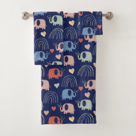 Cute Boho Navy Blue Elephant Pattern Bad Handdoek