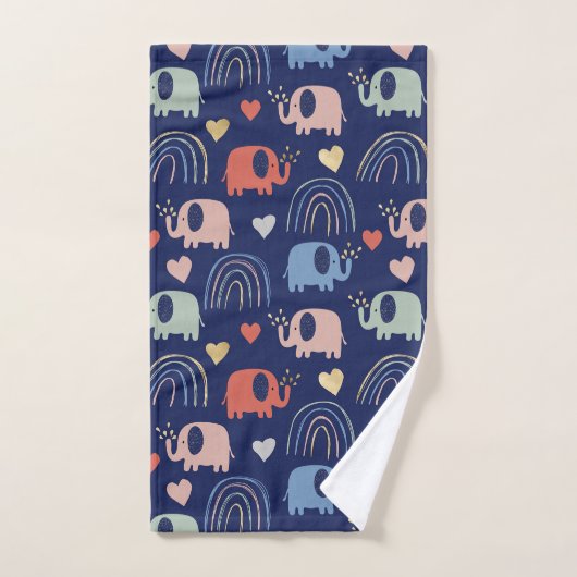 Cute Boho Navy Blue Elephant Pattern Bad Handdoek (Handdoek)