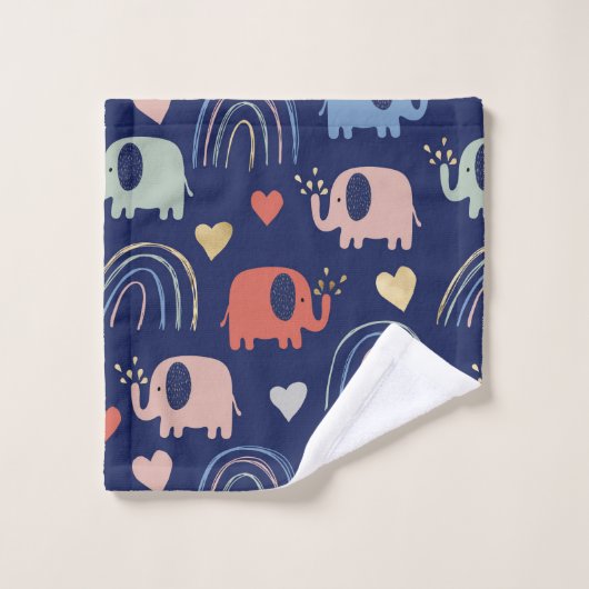 Cute Boho Navy Blue Elephant Pattern Bad Handdoek (Wasdoekje)