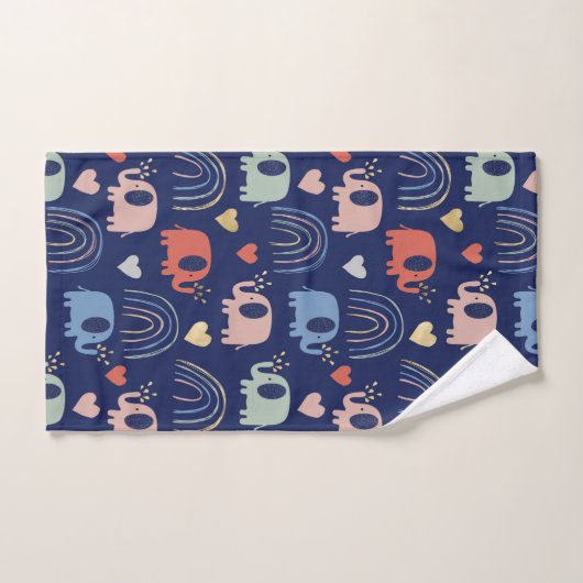 Cute Boho Navy Blue Elephant Pattern Bad Handdoek (Handdoek)