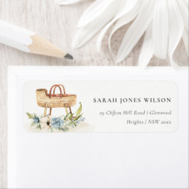 Cute Boho Nursery Blue Floral Bassinet Address Etiket